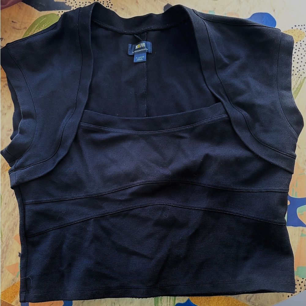 Maeve by Anthropologie Black Cap Sleeve Top